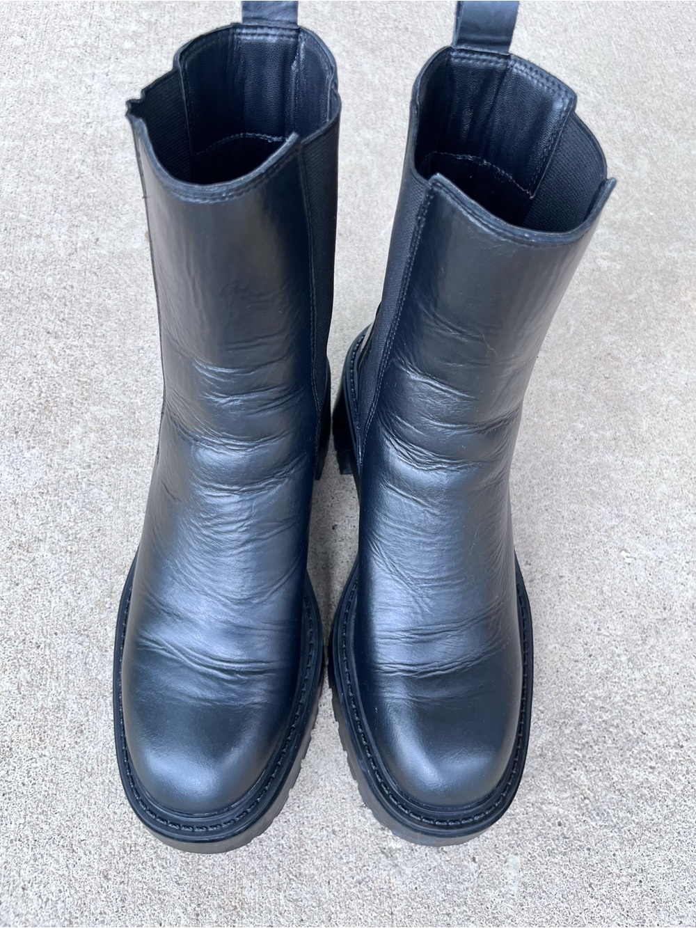 Zara Black Leather Women's Ankle Chelsea Platform Boots SZ 7 1/2
